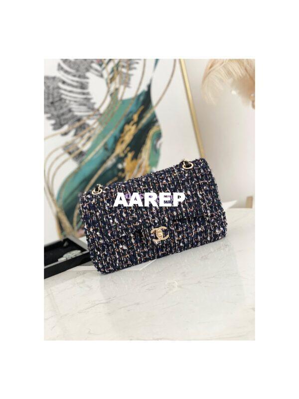 Replica Chanel Tweed Medium Classic Double Flap CF Bag Navy Blue & Multicolor A69901 3