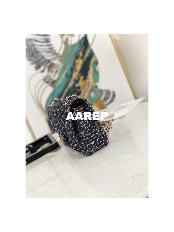 Replica Chanel Tweed Medium Classic Double Flap CF Bag Navy Blue & Multicolor A69901 4
