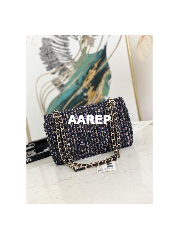 Replica Chanel Tweed Medium Classic Double Flap CF Bag Navy Blue & Multicolor A69901 5