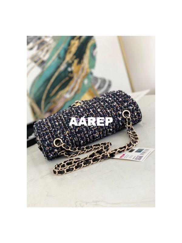 Replica Chanel Tweed Medium Classic Double Flap CF Bag Navy Blue & Multicolor A69901 6