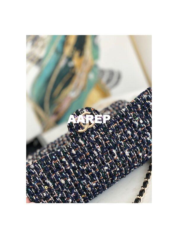 Replica Chanel Tweed Medium Classic Double Flap CF Bag Navy Blue & Multicolor A69901 8