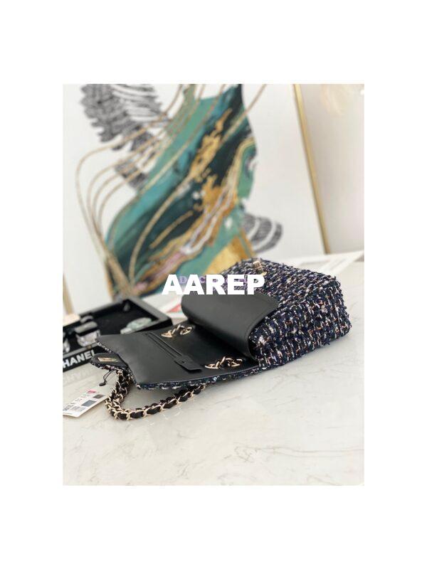 Replica Chanel Tweed Medium Classic Double Flap CF Bag Navy Blue & Multicolor A69901 9