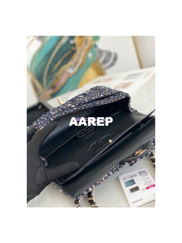 Replica Chanel Tweed Medium Classic Double Flap CF Bag Navy Blue & Multicolor A69901 10