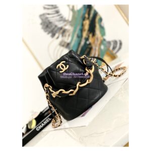 Replica Chanel Small Leather Interwined Drawstring Bag AS2390 Black