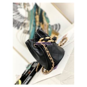 Replica Chanel Small Leather Interwined Drawstring Bag AS2390 Black 2