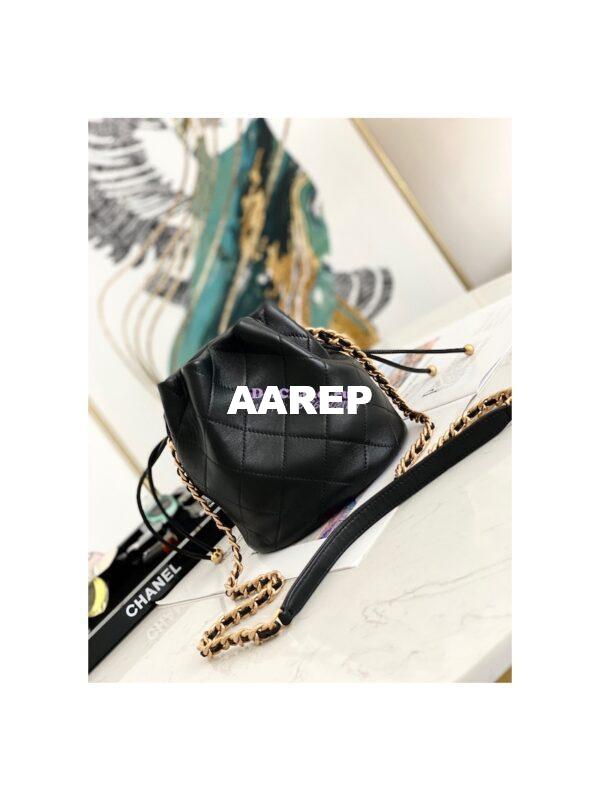 Replica Chanel Small Leather Interwined Drawstring Bag AS2390 Black 4