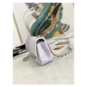 Replica Chanel Small Classic Flap CF Bag Perforated Lambskin Light Blue Light Purple & White 2