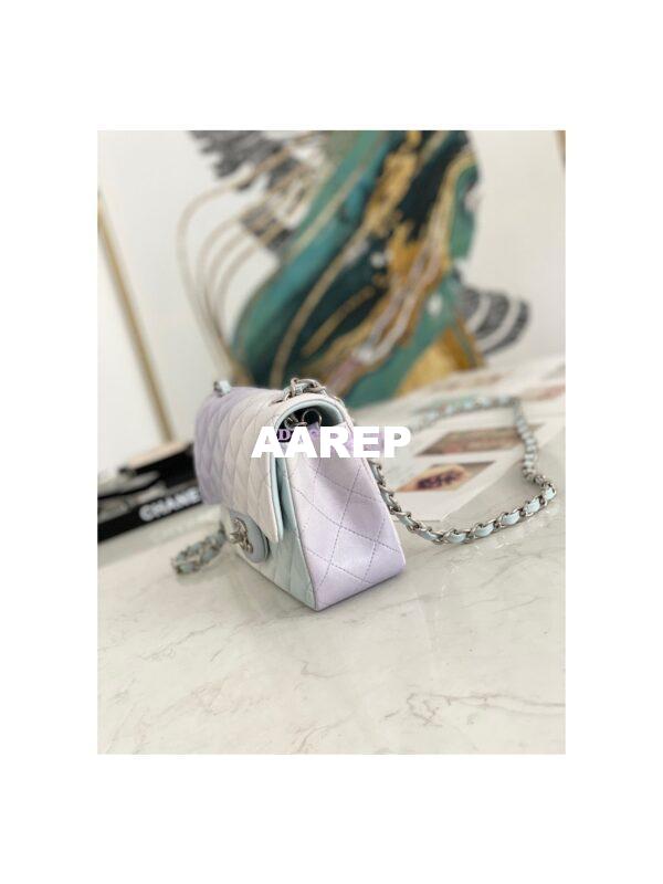 Replica Chanel Small Classic Flap CF Bag Perforated Lambskin Light Blue Light Purple & White 4