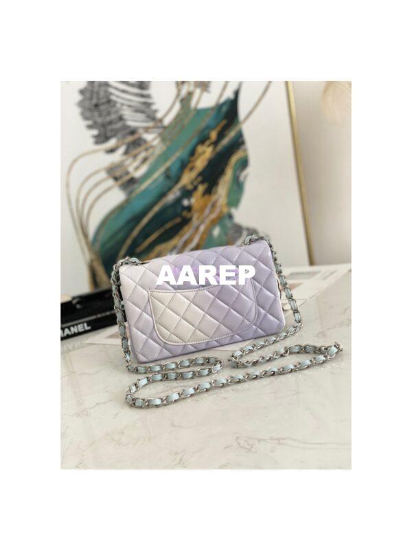 Replica Chanel Small Classic Flap CF Bag Perforated Lambskin Light Blue Light Purple & White 5