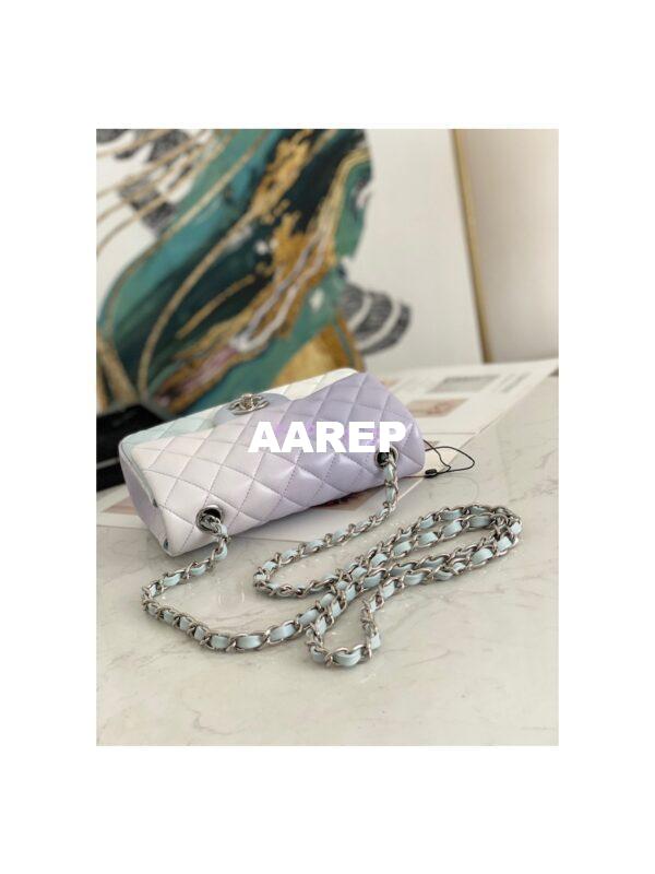 Replica Chanel Small Classic Flap CF Bag Perforated Lambskin Light Blue Light Purple & White 6