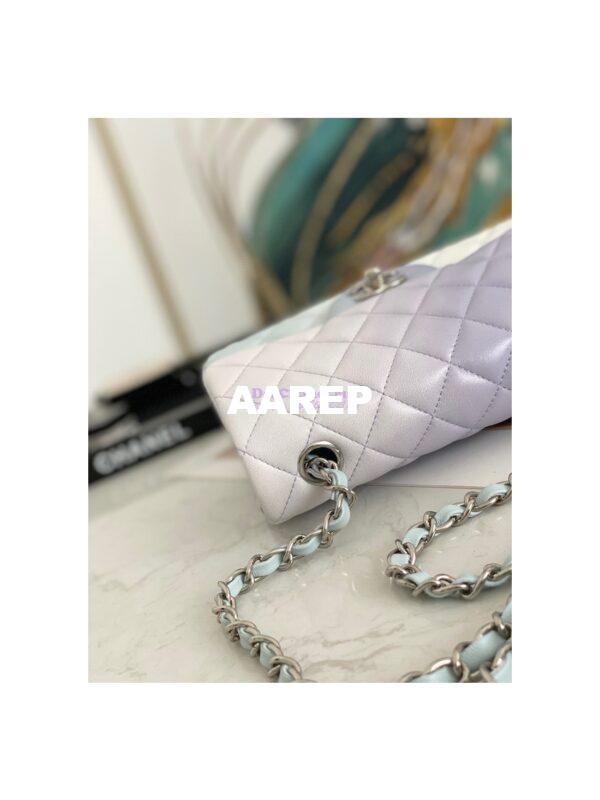 Replica Chanel Small Classic Flap CF Bag Perforated Lambskin Light Blue Light Purple & White 7