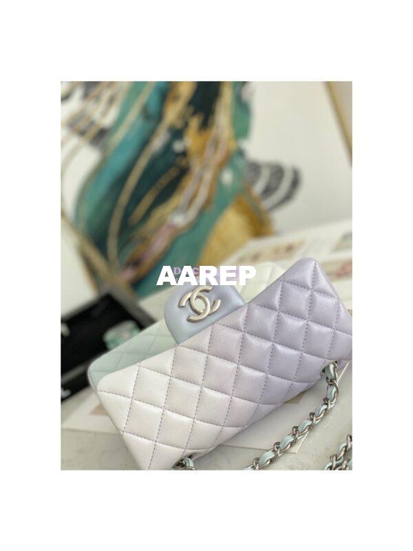 Replica Chanel Small Classic Flap CF Bag Perforated Lambskin Light Blue Light Purple & White 8