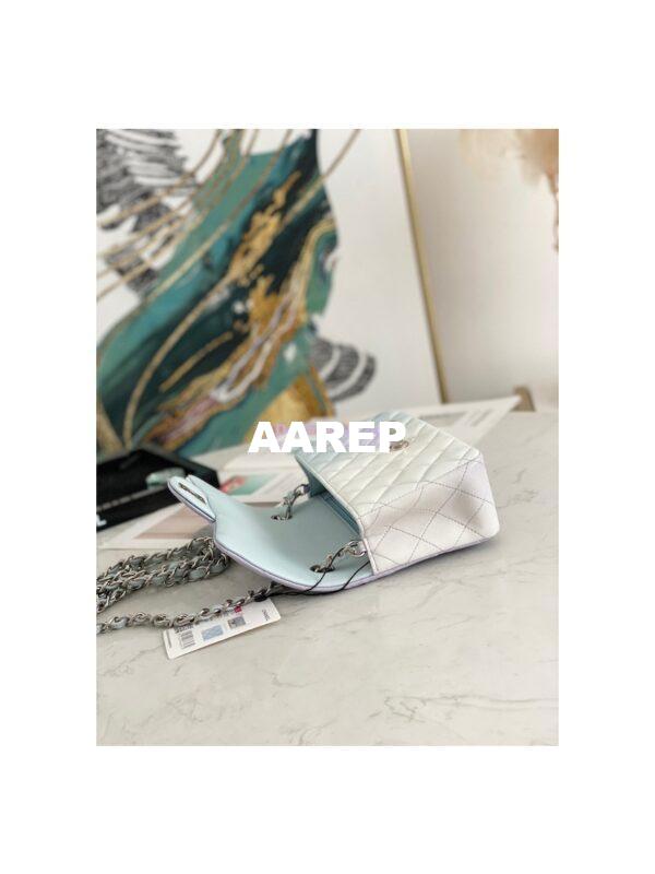 Replica Chanel Small Classic Flap CF Bag Perforated Lambskin Light Blue Light Purple & White 9