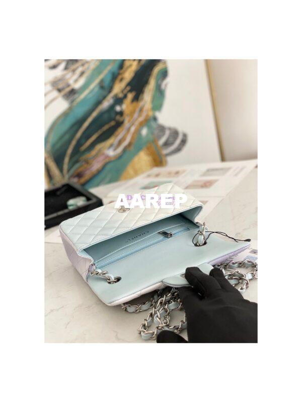 Replica Chanel Small Classic Flap CF Bag Perforated Lambskin Light Blue Light Purple & White 10