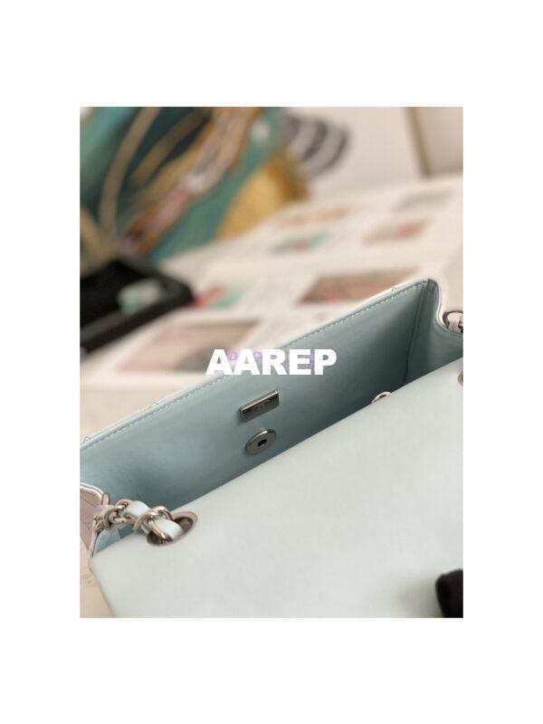 Replica Chanel Small Classic Flap CF Bag Perforated Lambskin Light Blue Light Purple & White 11