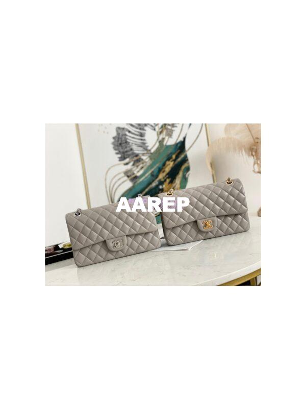 Replica Chanel Medium Classic Double Flap Bag Quilted Lambskin Light Gray