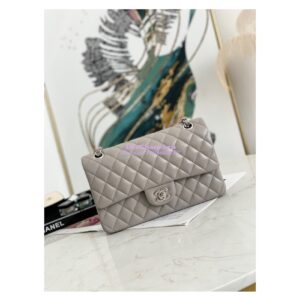 Replica Chanel Medium Classic Double Flap Bag Quilted Lambskin Light Gray 2
