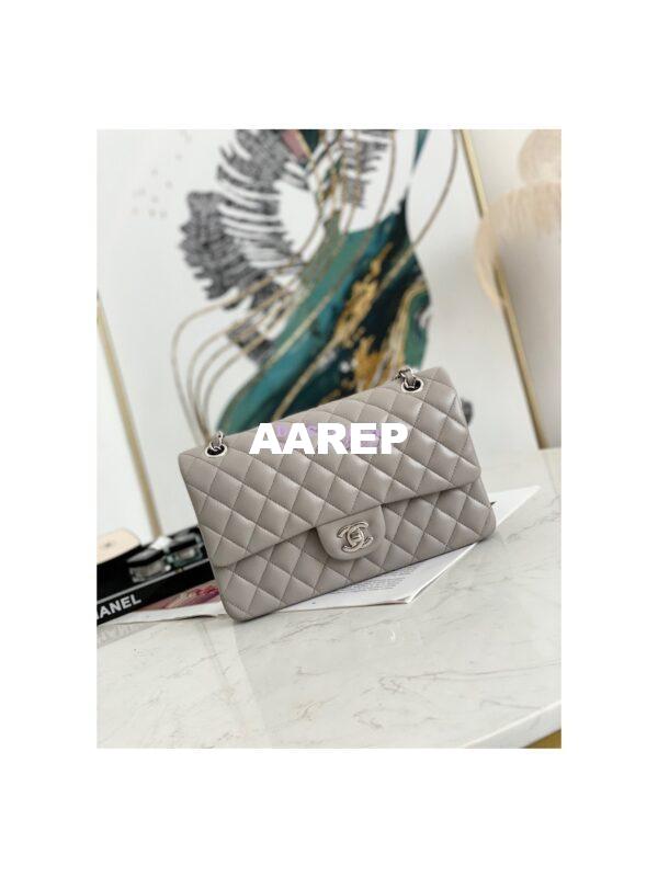 Replica Chanel Medium Classic Double Flap Bag Quilted Lambskin Light Gray 2