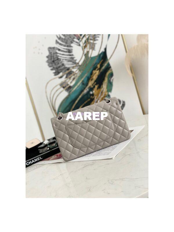 Replica Chanel Medium Classic Double Flap Bag Quilted Lambskin Light Gray 4
