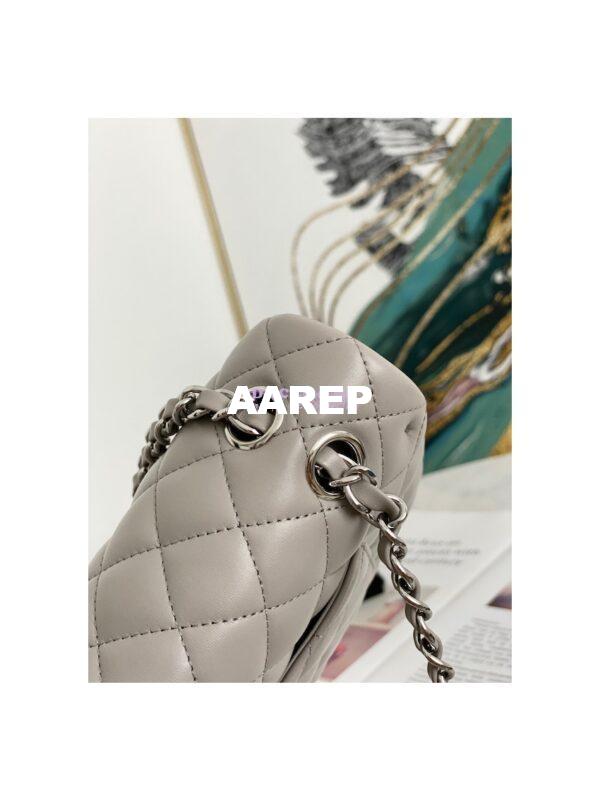 Replica Chanel Medium Classic Double Flap Bag Quilted Lambskin Light Gray 6
