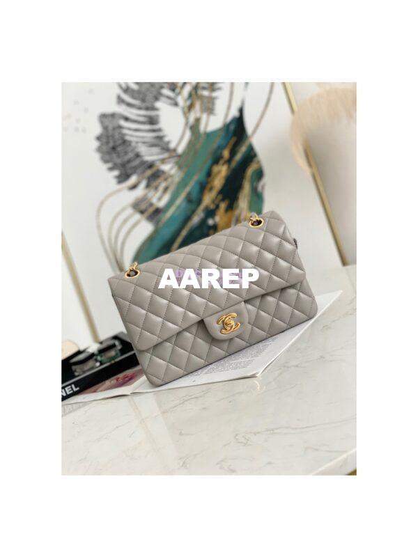 Replica Chanel Medium Classic Double Flap Bag Quilted Lambskin Light Gray 11