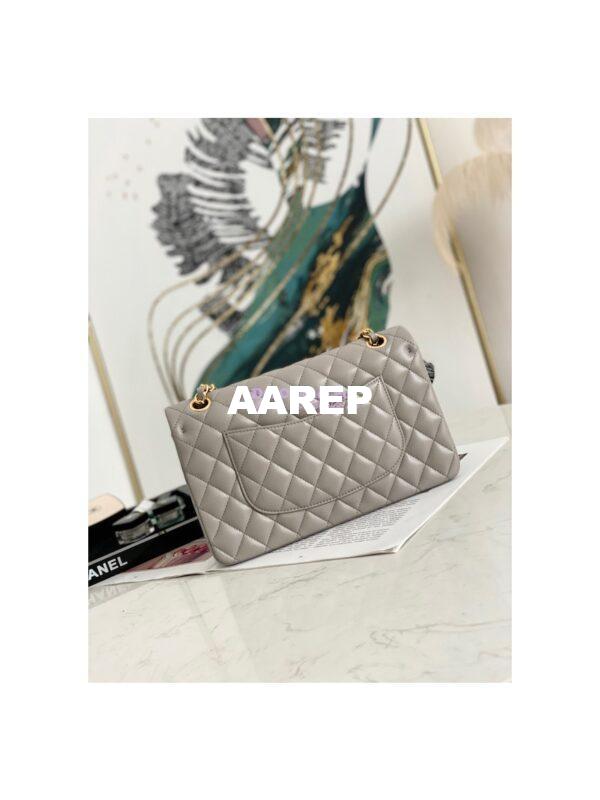 Replica Chanel Medium Classic Double Flap Bag Quilted Lambskin Light Gray 13