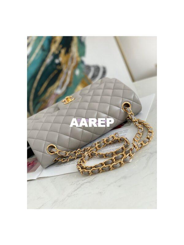 Replica Chanel Medium Classic Double Flap Bag Quilted Lambskin Light Gray 14