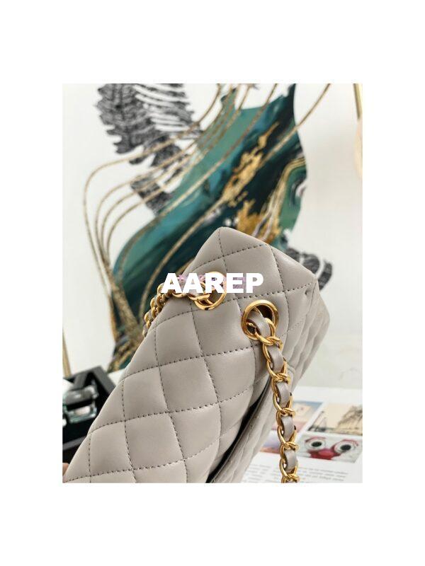 Replica Chanel Medium Classic Double Flap Bag Quilted Lambskin Light Gray 15