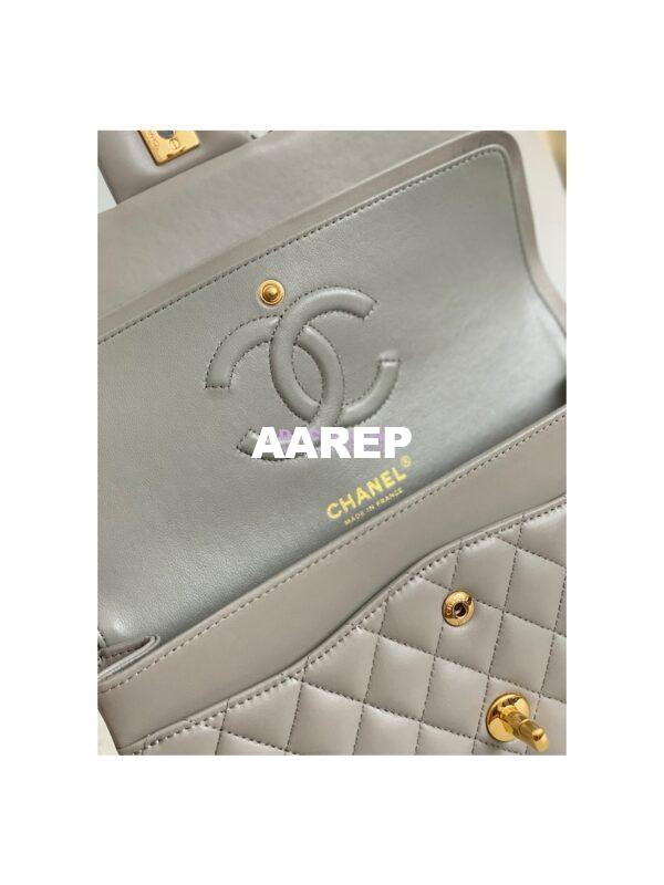 Replica Chanel Medium Classic Double Flap Bag Quilted Lambskin Light Gray 18