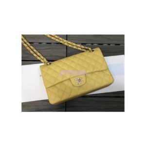 Replica Chanel Medium Classic Double Flap Bag Quilted Caviar Light Gold Hardware Yellow