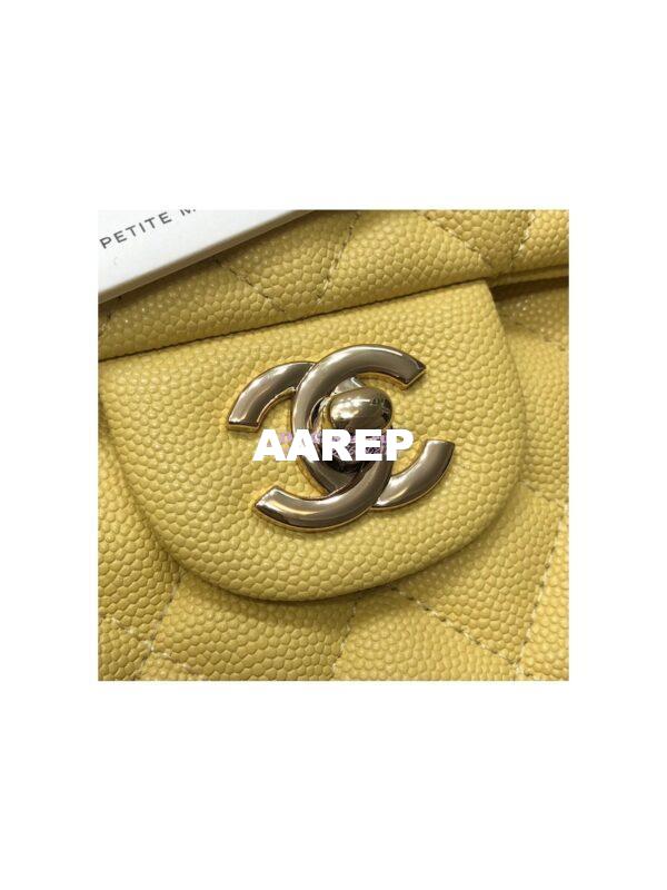 Replica Chanel Medium Classic Double Flap Bag Quilted Caviar Light Gold Hardware Yellow 7