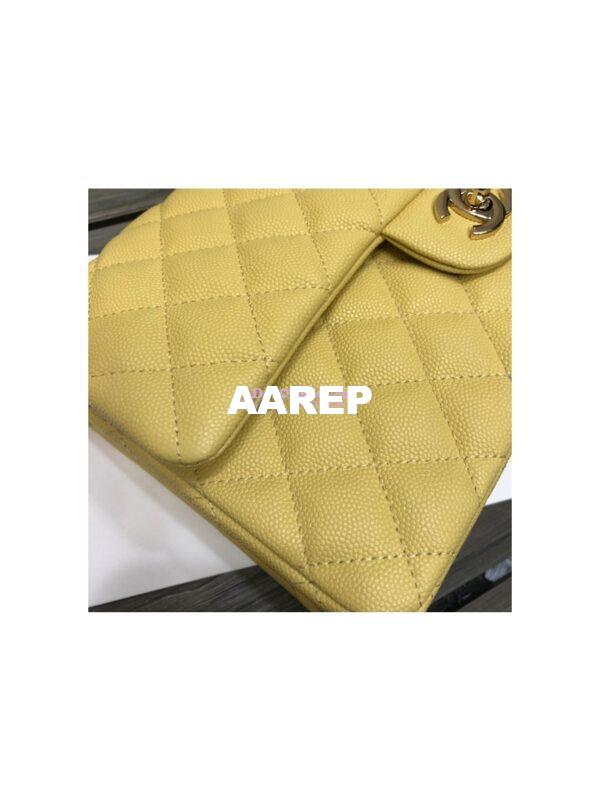 Replica Chanel Medium Classic Double Flap Bag Quilted Caviar Light Gold Hardware Yellow 8