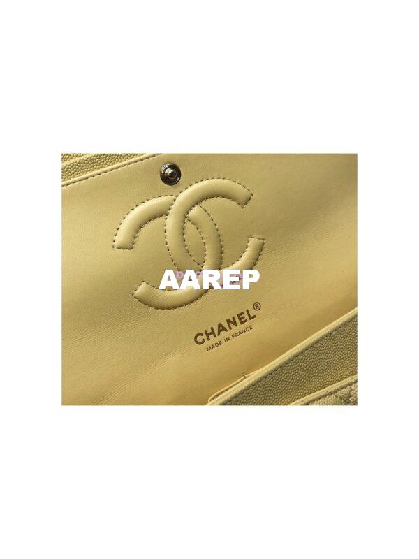 Replica Chanel Medium Classic Double Flap Bag Quilted Caviar Light Gold Hardware Yellow 13