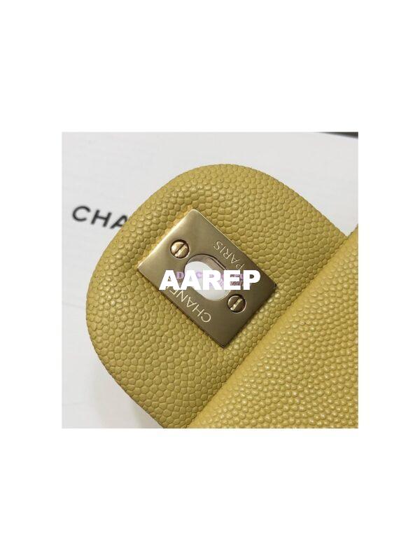 Replica Chanel Medium Classic Double Flap Bag Quilted Caviar Light Gold Hardware Yellow 14