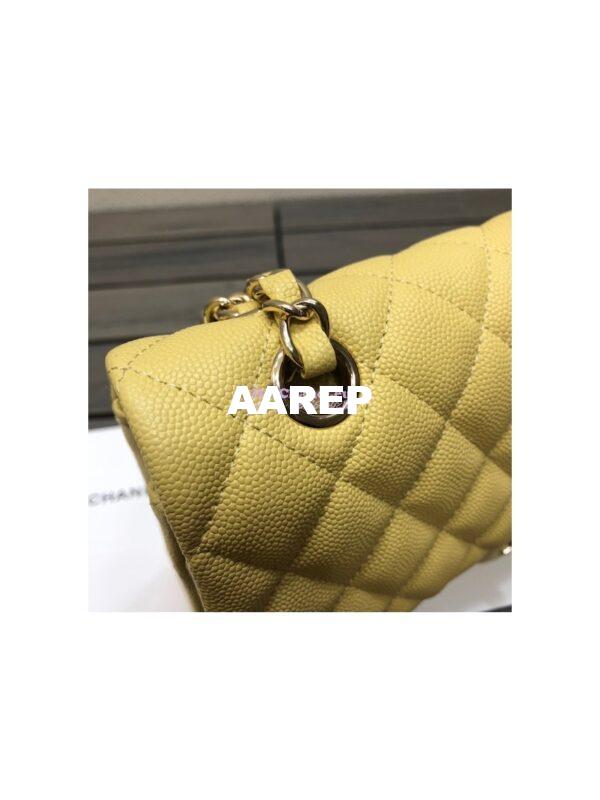 Replica Chanel Medium Classic Double Flap Bag Quilted Caviar Light Gold Hardware Yellow 15