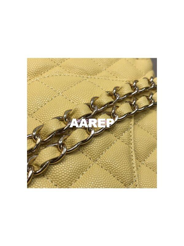 Replica Chanel Medium Classic Double Flap Bag Quilted Caviar Light Gold Hardware Yellow 16