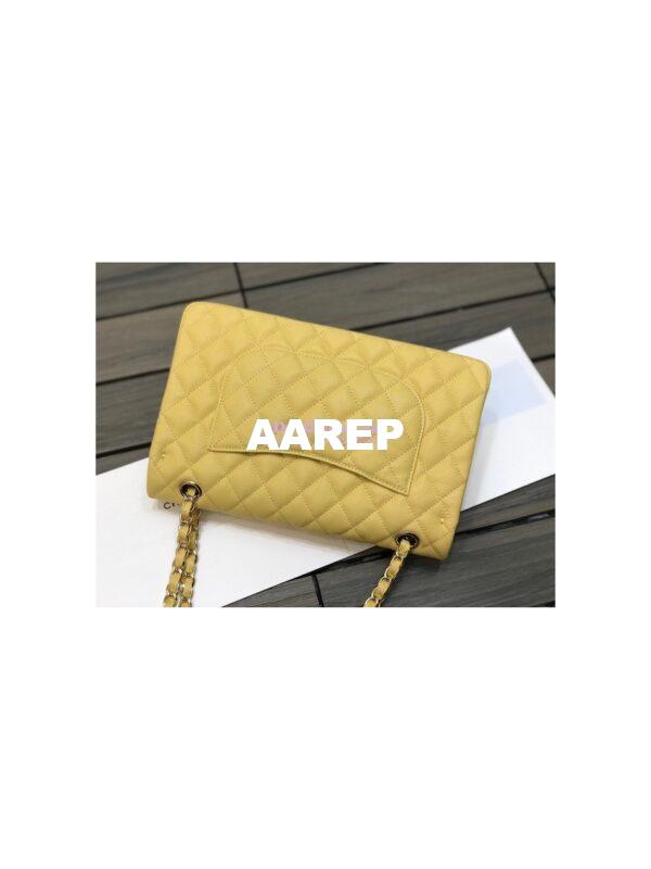 Replica Chanel Medium Classic Double Flap Bag Quilted Caviar Light Gold Hardware Yellow 17