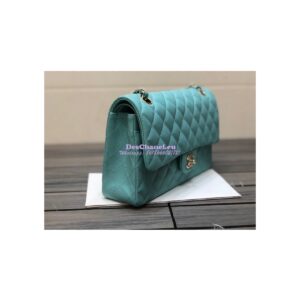 Replica Chanel Medium Classic Double Flap Bag Quilted Caviar Light Gold Hardware Tiffany Blue 2