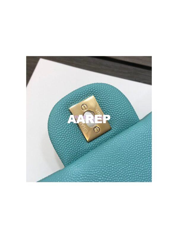 Replica Chanel Medium Classic Double Flap Bag Quilted Caviar Light Gold Hardware Tiffany Blue 7
