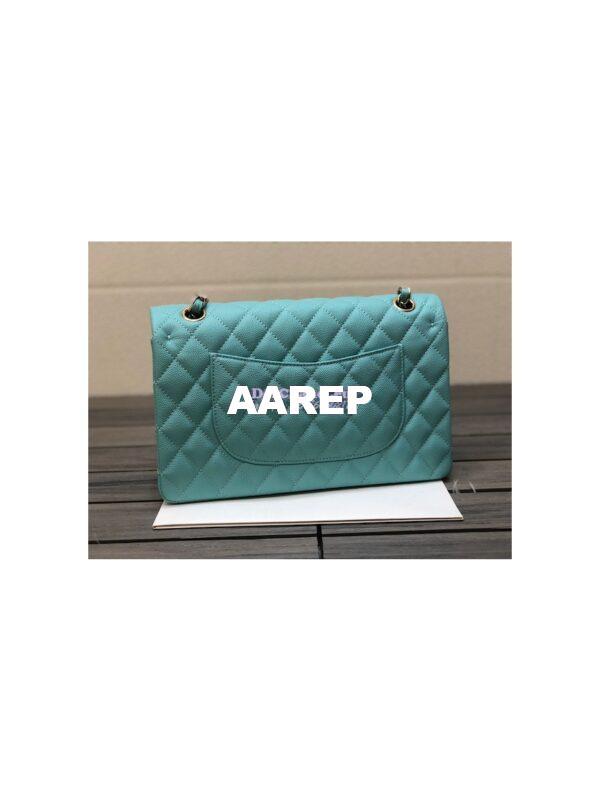 Replica Chanel Medium Classic Double Flap Bag Quilted Caviar Light Gold Hardware Tiffany Blue 10