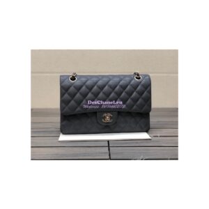 Replica Chanel Medium Classic Double Flap Bag Quilted Caviar Light Gold Hardware Dark Grey