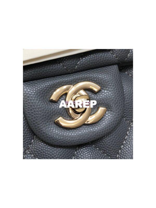 Replica Chanel Medium Classic Double Flap Bag Quilted Caviar Light Gold Hardware Dark Grey 4