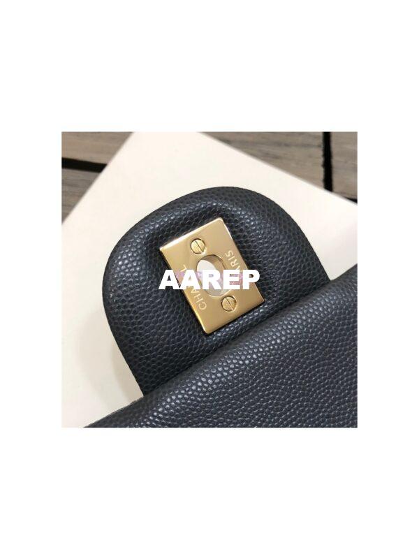 Replica Chanel Medium Classic Double Flap Bag Quilted Caviar Light Gold Hardware Dark Grey 5