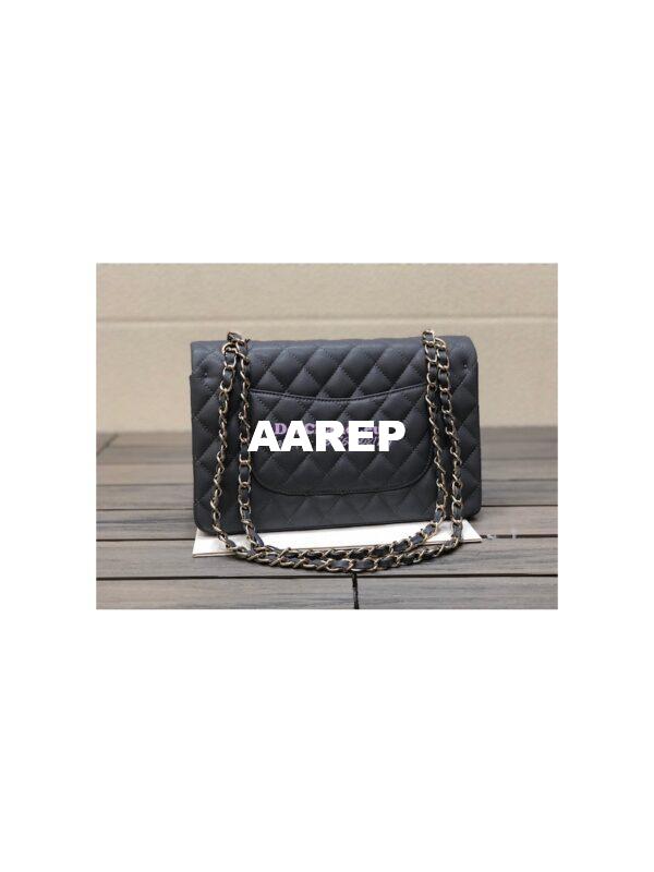 Replica Chanel Medium Classic Double Flap Bag Quilted Caviar Light Gold Hardware Dark Grey 9