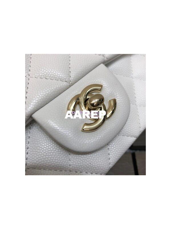 Replica Chanel Medium Classic Double Flap Bag Quilted Caviar Light Gold Hardware White 4