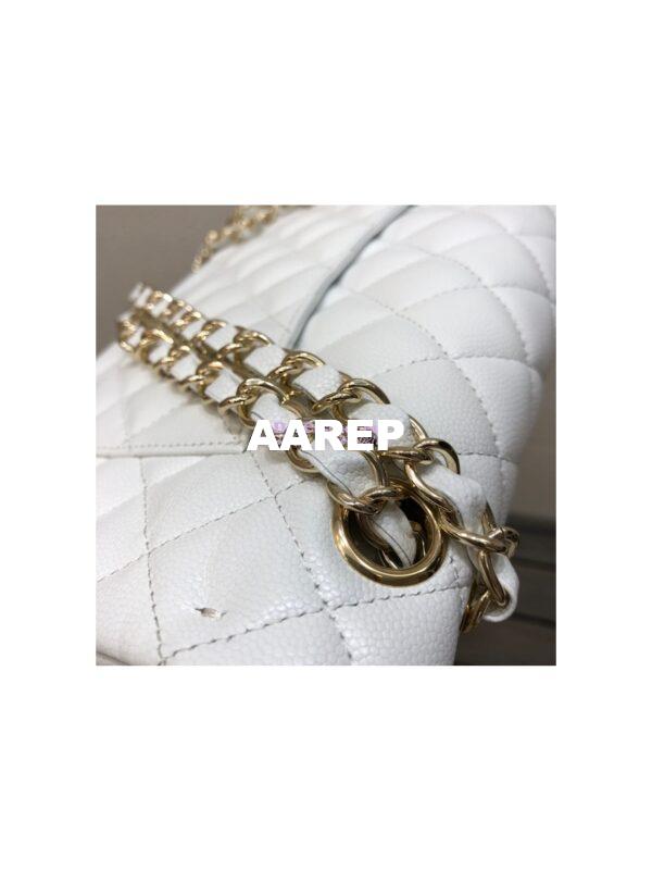 Replica Chanel Medium Classic Double Flap Bag Quilted Caviar Light Gold Hardware White 6
