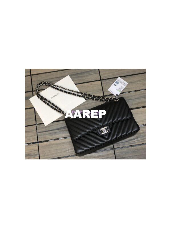 Replica Chanel Chevron Classic Flap CF 25cm in black Lambskin Bag 3