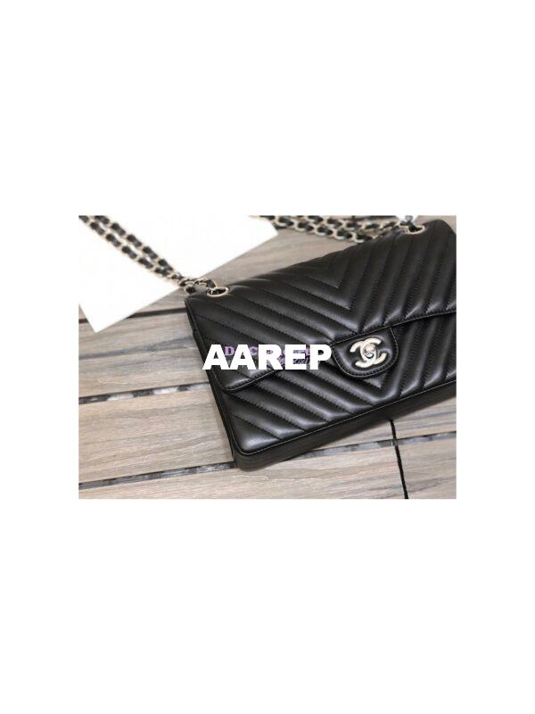 Replica Chanel Chevron Classic Flap CF 25cm in black Lambskin Bag 6