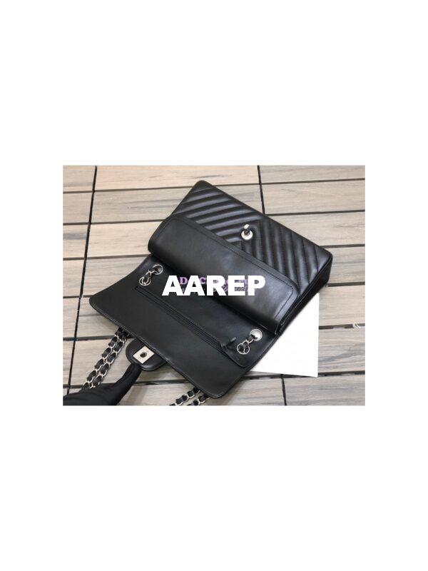 Replica Chanel Chevron Classic Flap CF 25cm in black Lambskin Bag 11
