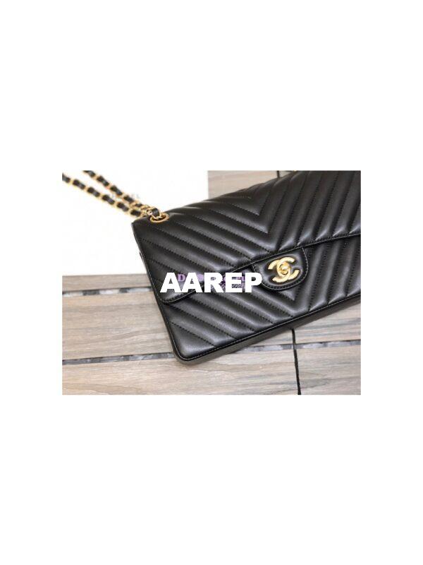 Replica Chanel Chevron Classic Flap CF 25cm in black Lambskin Bag 17